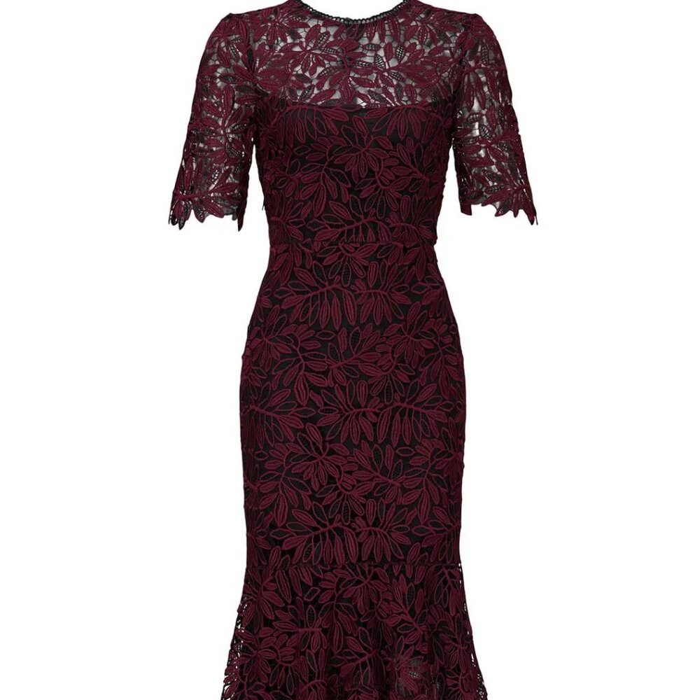 Shoshanna Burgundy Lace Midi Dress